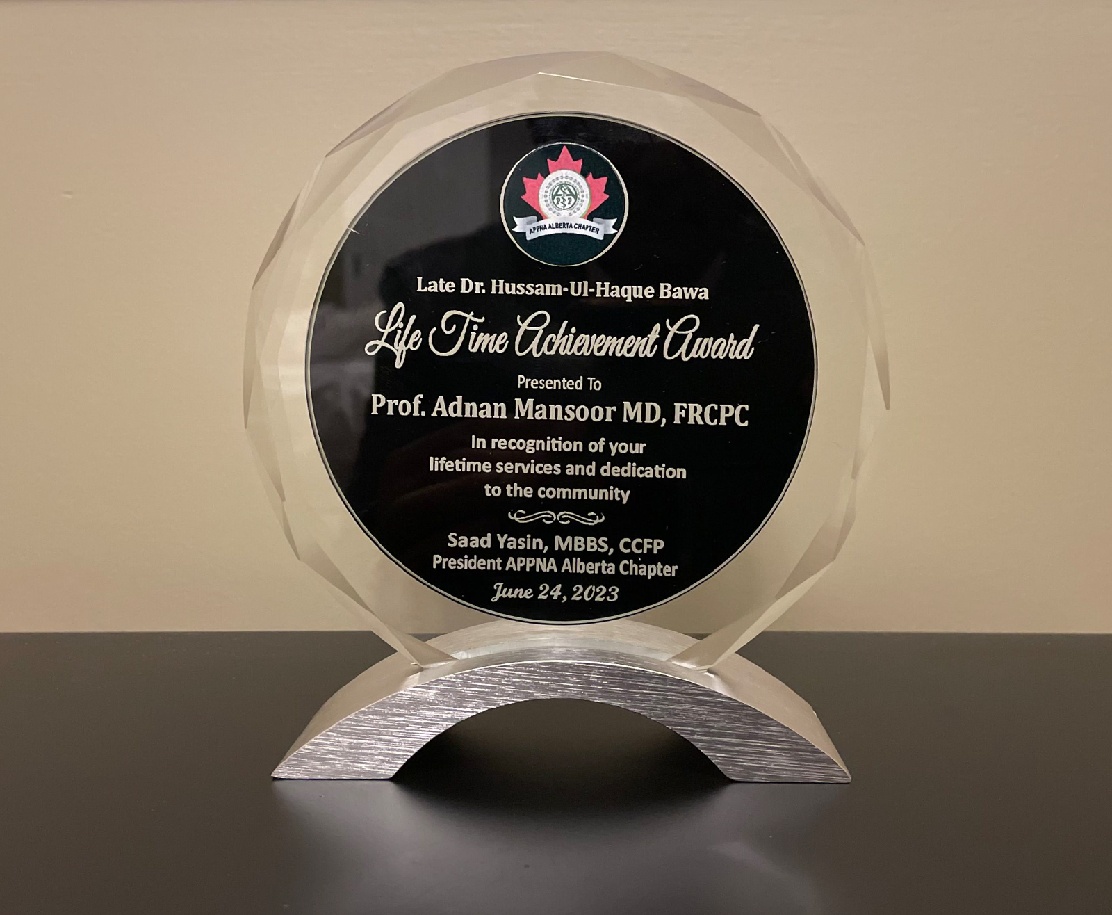 Read more about the article APPNA( Association of Physicians of Pakistani descent in North America) – Lifetime Achievement Award